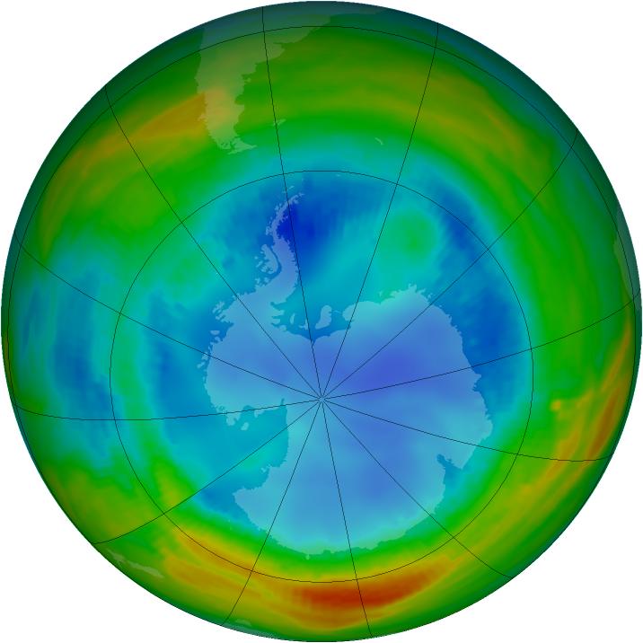 Antarctic ozone map for 12 August 1991